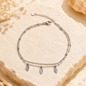Chaines de cheville double pampilles feuilles