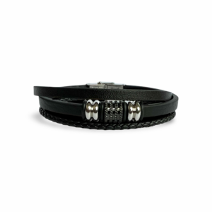 Bracelet noir 3 fils anneau central noir dentelé
