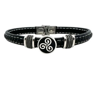 Bracelet réglable Triskel acier rond fond noir