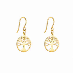 Boucles d'oreilles pendantes Arbre de vie acier doré