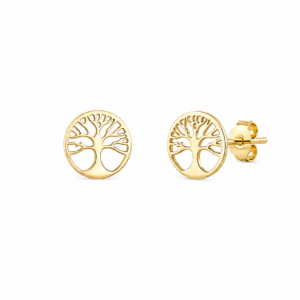 Boucles d'oreille puces Arbre de vie acier doré