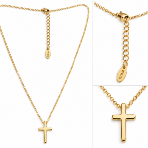 Collier Croix acier doré